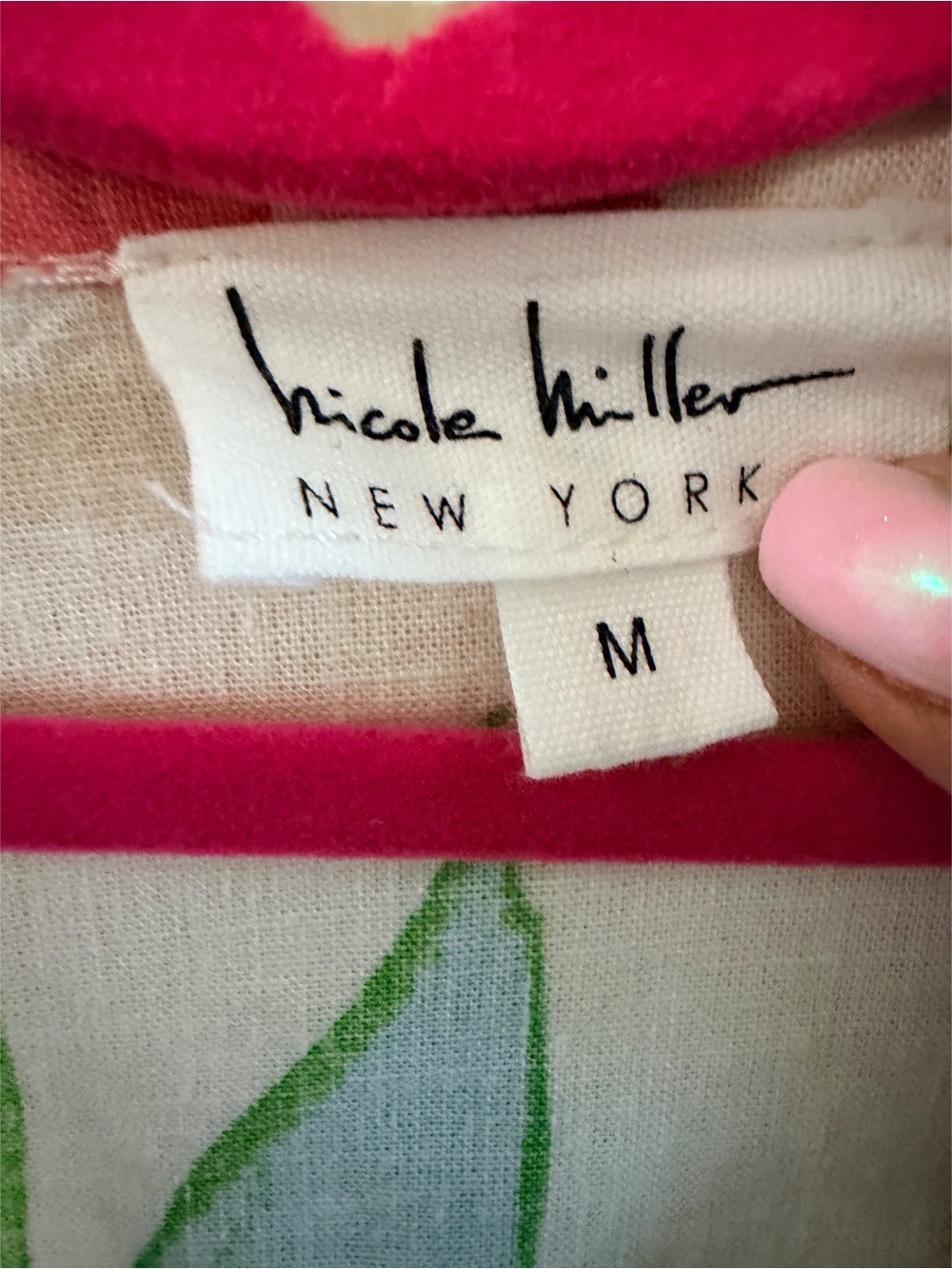 Nicole Miller White Floral Tie-Front Button Down Shirt with Pink & Green - Picture 4 of 4